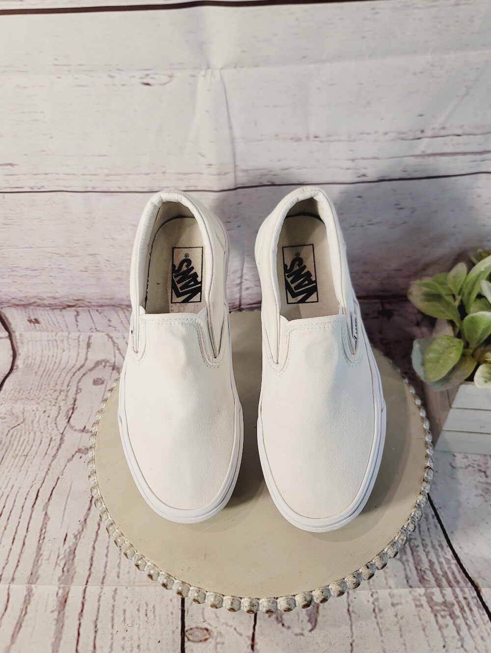 Vans Classic Slip-On Canvas Sneakers - True White - Women's 6.5